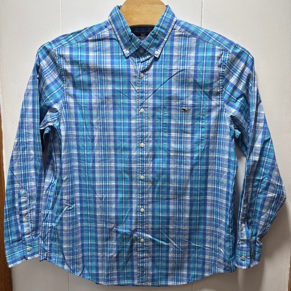 Vineyard Vines Classic Fit Tucker Shirt Mens XL Blue Teal Plaid Button Down